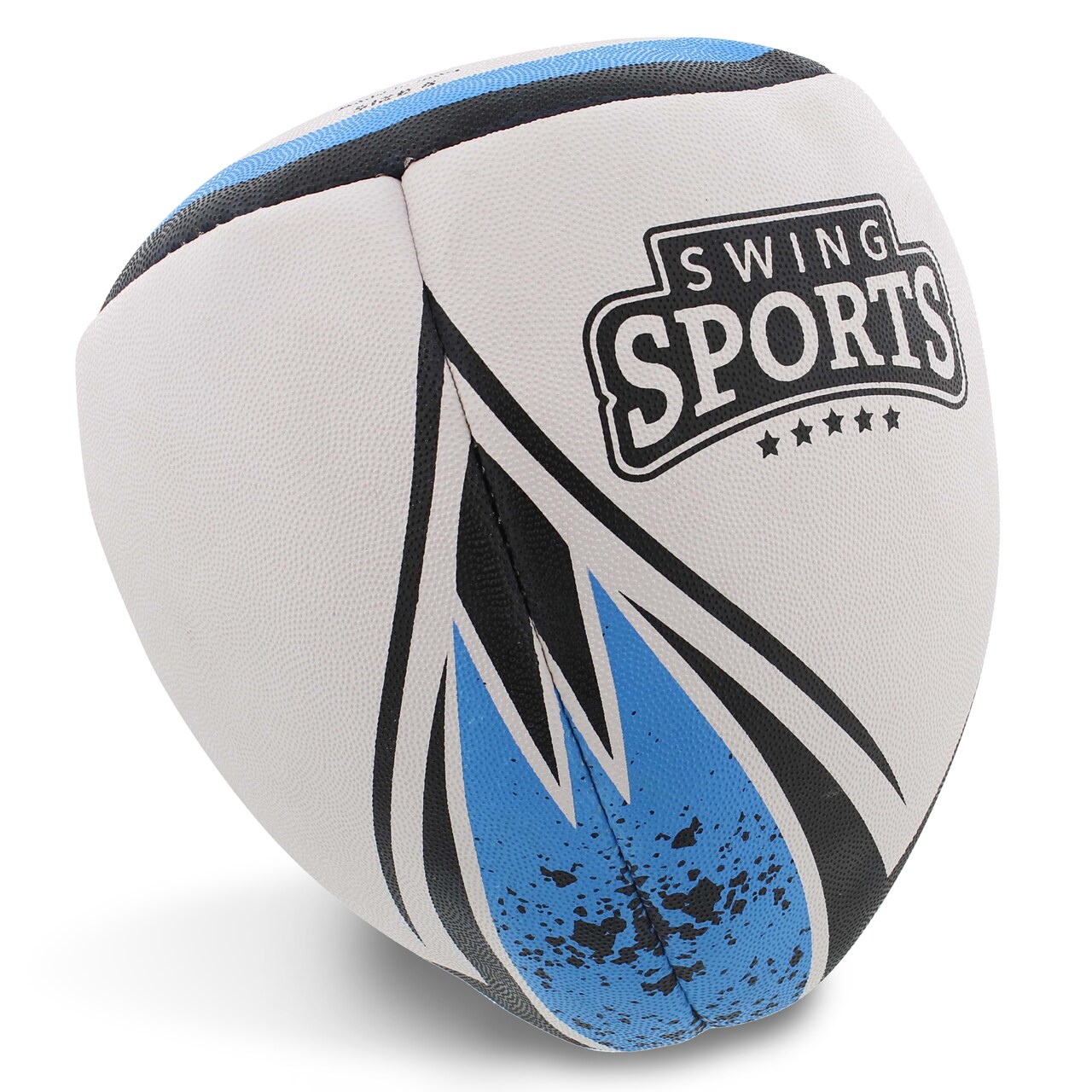 Swing Sports Rugby Ball - White Black and Blue Size 5 Match Rugby Training Ball